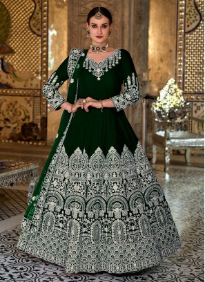 Noble Velvet Embroidered Green Long Length Anarkali Salwar Suit