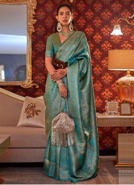 Nylon Classic Saree in Turquoise