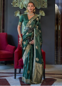 Nylon Weaving Designer Saree in Green