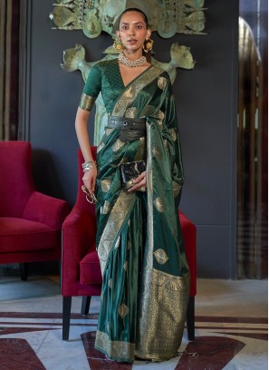 Nylon Weaving Designer Saree in Green