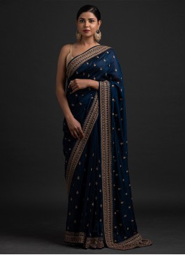 Observable Art Silk Sequins Blue Designer Contemporary Saree