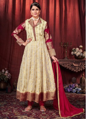 Observable Cream Party Readymade Salwar Suit