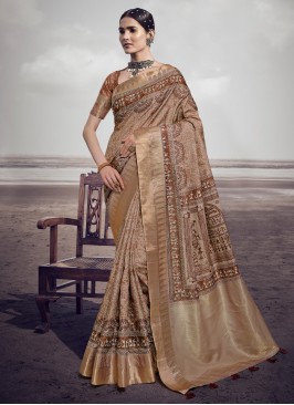 Observable Digital Print Silk Brown Trendy Saree