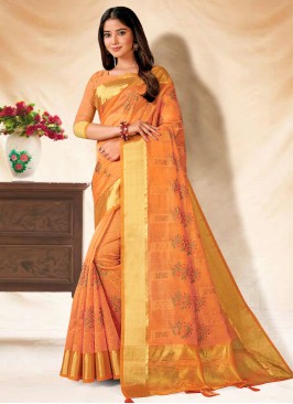 Observable Embroidered Orange Trendy Saree