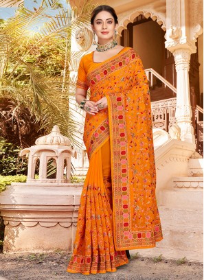 Observable Georgette Embroidered Contemporary Saree