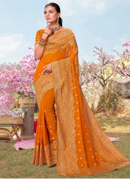 Observable Georgette Embroidered Mustard Classic Saree