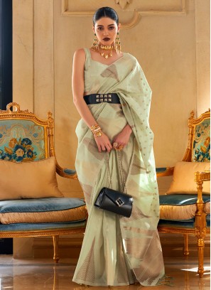 Observable Handloom silk Sea Green Classic Saree