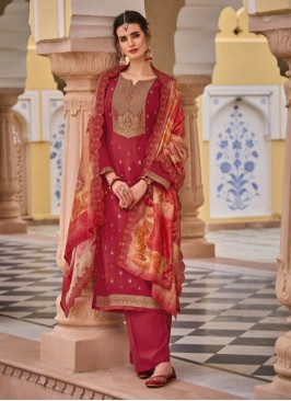 Observable Jacquard Red Trendy Salwar Kameez