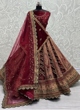 Observable Maroon Bridal Designer Lehenga Choli