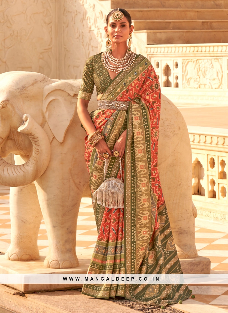 Observable Peach Patola Print Silk Classic Saree