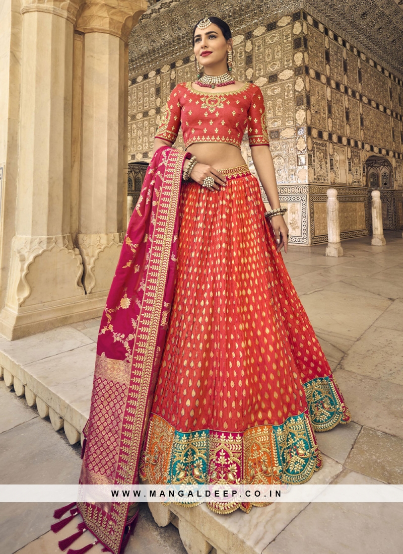 Observable Resham Red Banarasi Silk Trendy Lehenga Choli