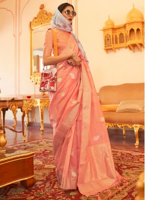 Observable Weaving Linen Peach Saree