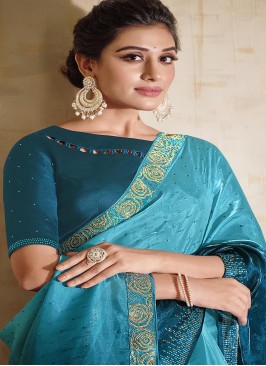 ocean blue Colour stone Work Saree