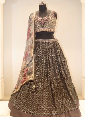 Grey Bliss: Georgette Lehenga Choli with Handwork Embellishments