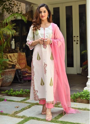 Off White Casual Cotton Readymade Suit