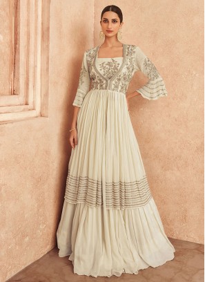 Off White Chinon Engagement Designer Gown