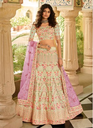 Off White Color Art Silk Embroidered Lehenga Choli