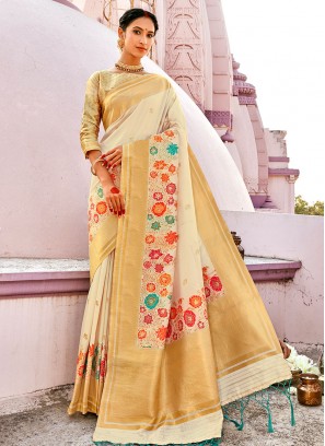 Off White Color Banarasi Silk Saree