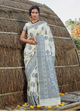 Off White Color Banarasi Silk Saree