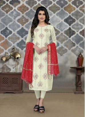 Off White Color Chanderi Dress Material