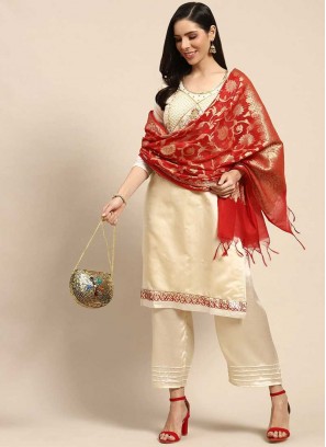 Off White Color Chanderi Salwar Suit