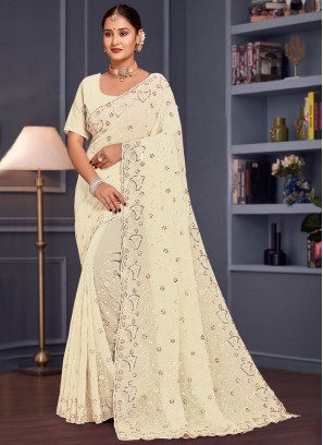 Off White Color Contemporary Saree
