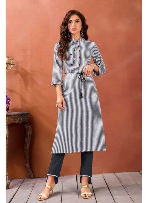 Off White Color Cotton Fancy Kurti