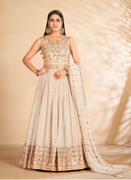 Off White Color Georgette Sequins Work Suit