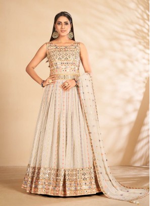 Off White Color Georgette Sequins Work Suit