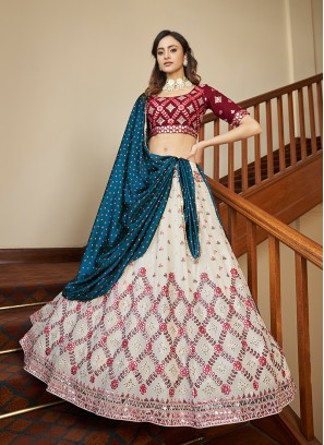 Off White Color Georgette Thread Work Lehenga