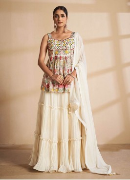 Off White Color Georgette Thread Work Readymade Su