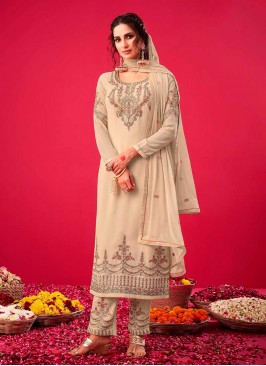 Off White Color Goegrtte Pakistani Salwar Suit