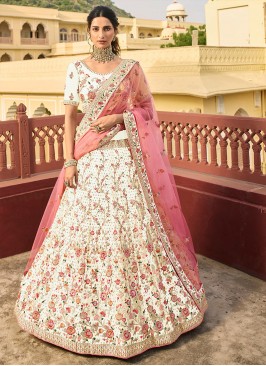 Off White Color Organza Thread Work Lehenga