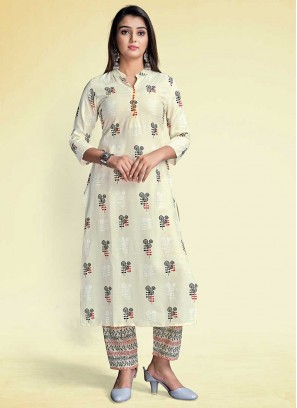 Off White Color Rayon Kurta Sets