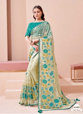 Off White Color Sequins Work Saree