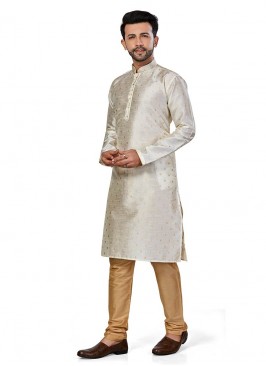 Off White Color Silk Mens Kurta Set