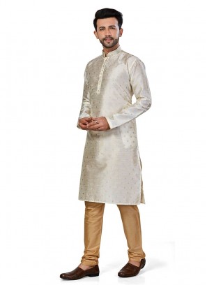 Off White Color Silk Mens Kurta Set