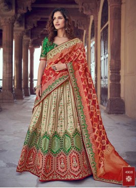 Off White Color Silk Wedding Lehenga