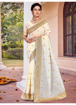 Off White Color Trendy Saree