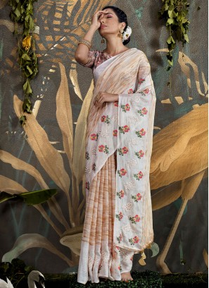 Off White Color Trendy Saree