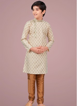 Light Gold cotton silk Indo Western Suit for Boys.