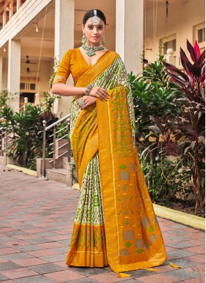 Off White Cotton Silk Party Saree