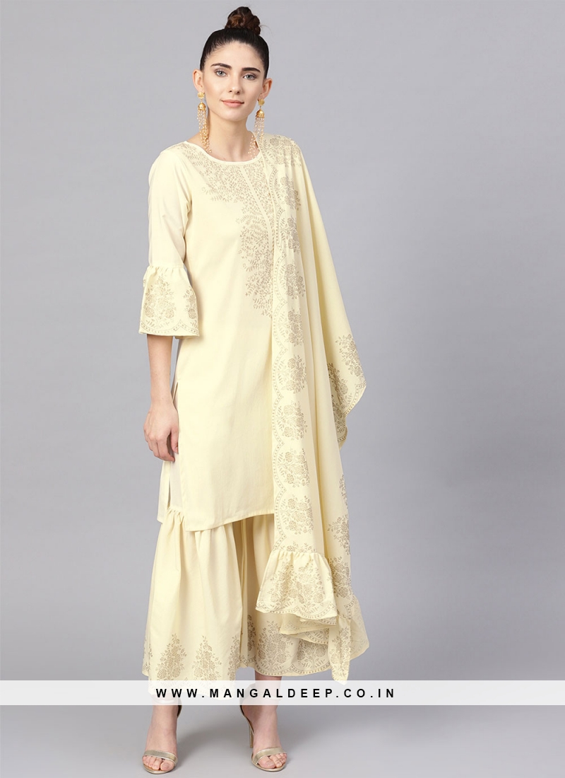 Off White Color Polyster Kurti Pant