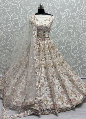 Off White Embroidered Wedding Lehenga Choli