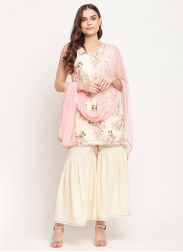 Off White Festival Crepe Silk Readymade Salwar Suit