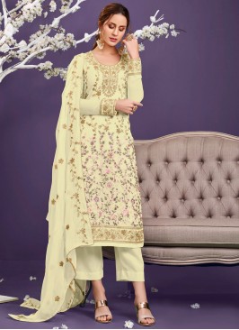 Off White Festival Faux Georgette Designer Pakistani Salwar Suit