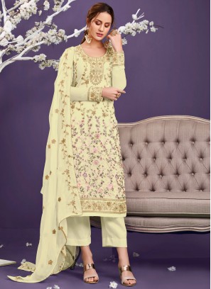 Off White Festival Faux Georgette Designer Pakistani Salwar Suit