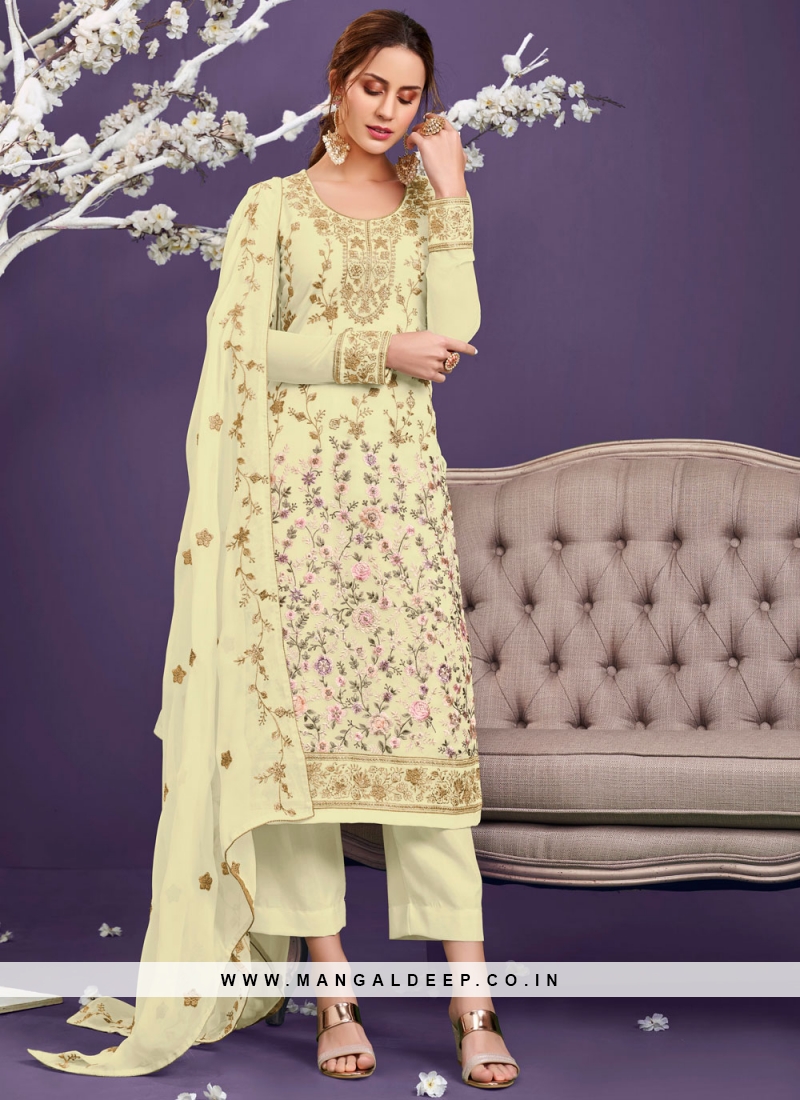 Off White Festival Faux Georgette Designer Pakistani Salwar Suit