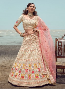 Off White Georgette A Line Lehenga Choli