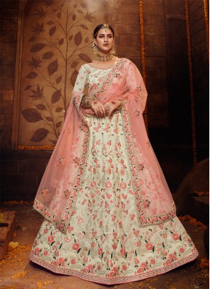 Off White Georgette Embroidered Bollywood Lehenga Choli